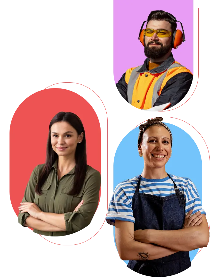 Imagem de 3 trabalhadores sorrindo